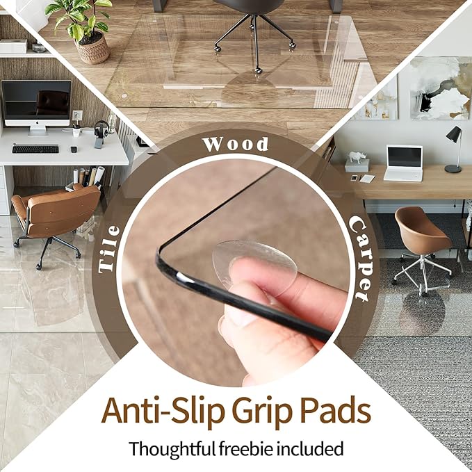 Koonmi Tempered Glass Chair Mat 45"x53" - Premium Office Chair Mat for Hardwood Floors & Low-Pile Carpet with 4 Non-Slip Pads - Thick Scratch-Resistant Surface