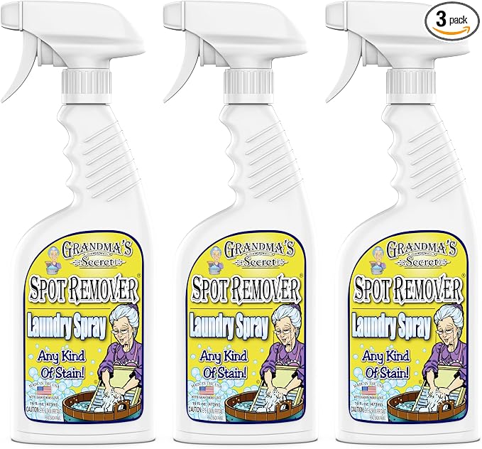 Grandma's Secret Laundry Spray - Chlorine, Bleach and Toxin-Free Fabric Stain Remover for Clothes - Removes Oil, Paint, Blood and Pet Stains - 16 Oz, 3 Pack