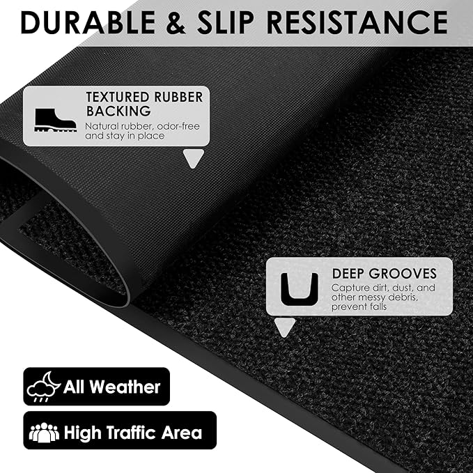 2′ x 19′ Front Door Mat Indoor Outdoor Entrance, Commercial Floor Mat Heavy Duty Dirt Trapper Entryway Doormat, Custom Size Non Slip Rubber Backing Welcome mat, Door Mat for High Traffic Area