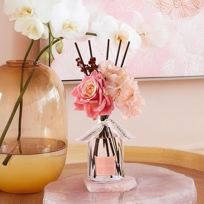 Reed Diffuser - Pink Rose 8.5 Fl.oz Flower Reed Diffuser with Sticks, Bedroom Bathroom Shelf Decor (Floral Basket Collection)