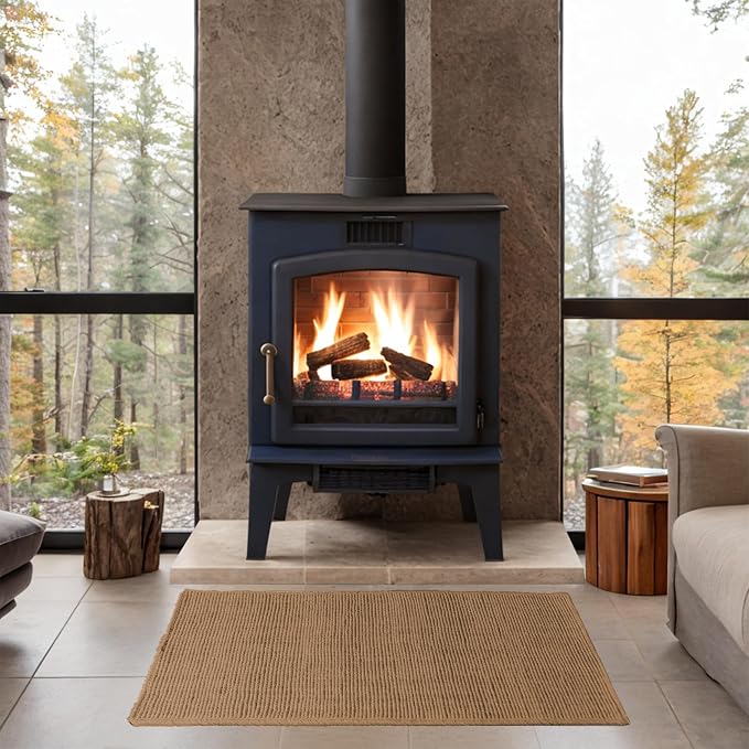Plow & Hearth Dalton 2x3'6" Fireproof Hearth Rug | Mocha | Wool Blend Fireplace Mat | Hearth Rugs for Fireplaces Fire Resistant | Protect Hardwood Floor and Carpet from Sparks and Embers Wood Stove