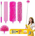 Tiumso 5-in-1 Duster with Extension Pole 100 inch Extendable Dusters for Cleaning Anti-Spin Reusable Dusting Kits for High Ceiling Fans, Cobwebs & Vents, Reinforced Stainless Steel Telescopic Handle