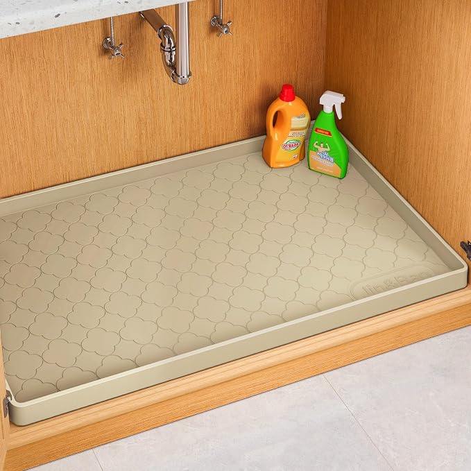 Jin&Bao Waterproof Under Sink Mat 34" x 19", Thick Silicone Mat Cabinet Protector for Kitchen and Bathroom, Shelf Liner, Home Organizer and Storage, Multipurpose Tray for Gadgets and Essentials