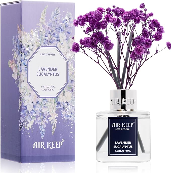 Reed Diffuser Set,1.69 fl oz (50 ml) - Lavender Eucalyptus Oil Diffusers with 8 Reed Sticks,Home Fragrance Reed Diffuser for Bathroom Shelf Decor
