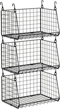 3-Pack Hanging Laundry Room Organizaton：Foldable Laundry Basket Wire Basket with 360°Rotating Hooks Small Space Organization Over Washer and Dryer Shelves - Hanging Closet Organizer, Black Patent