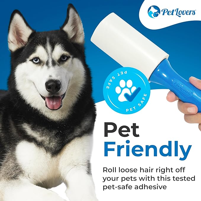 PetLovers Extra Sticky Lint Roller Mega Value Set for Pet Hair Removal, Dog and Cat Lint Remover (8 Pack Refills)
