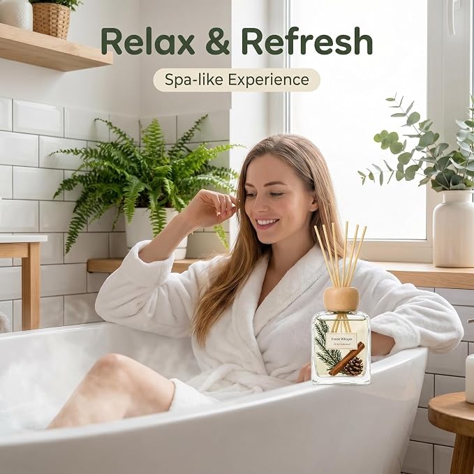 Fir Reed Diffuser, 3.4 Fl Oz | Woody fir forest scent; Up to 120 Days of Fragrance for Bedroom, Bathroom, Living Room or Office; Gift-ready.