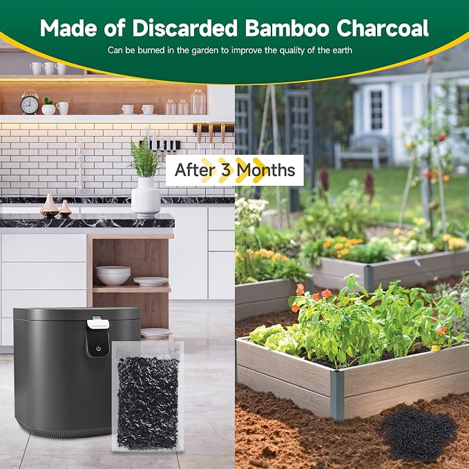 Activated Charcoal Odor Absorber Pellets, Activated Carbon Filter Refills for Smart Kitchen Waste Composters, 2 Packs 210g Each