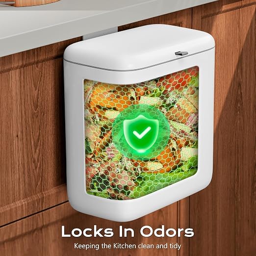 Hanging Trash Can with Lid, Kitchen Compost Bin, Waterproof Odor-Blocking Countertop Trash Can for Cabinet Door, Under Sink, Bathroom, RV and Office