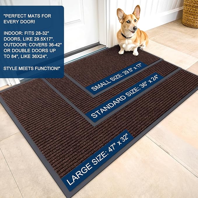 OLANLY Front Door Mat Indoor Outdoor Entrance, Waterproof Heavy Duty Doormat, Fade Resistant, Low Profile, Easy Clean Patio Porch Welcome Floor Mats for Entry, 71x23, Brown