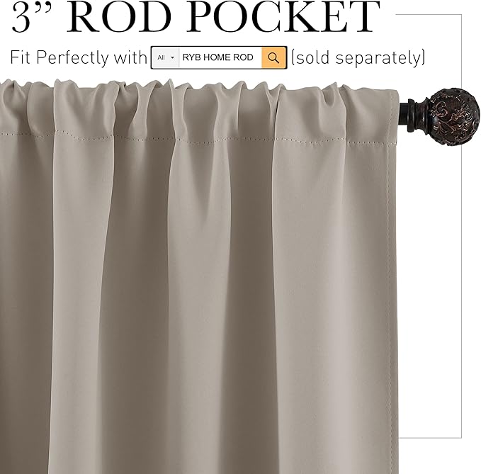 RYB HOME Room Darkening Curtains for Bedroom, Thermal Insulated Noise Reducing Window Drapes Farmhouse Decor for Living Room Kitchen, W42 x L84 inch, 2 Panels, Sand