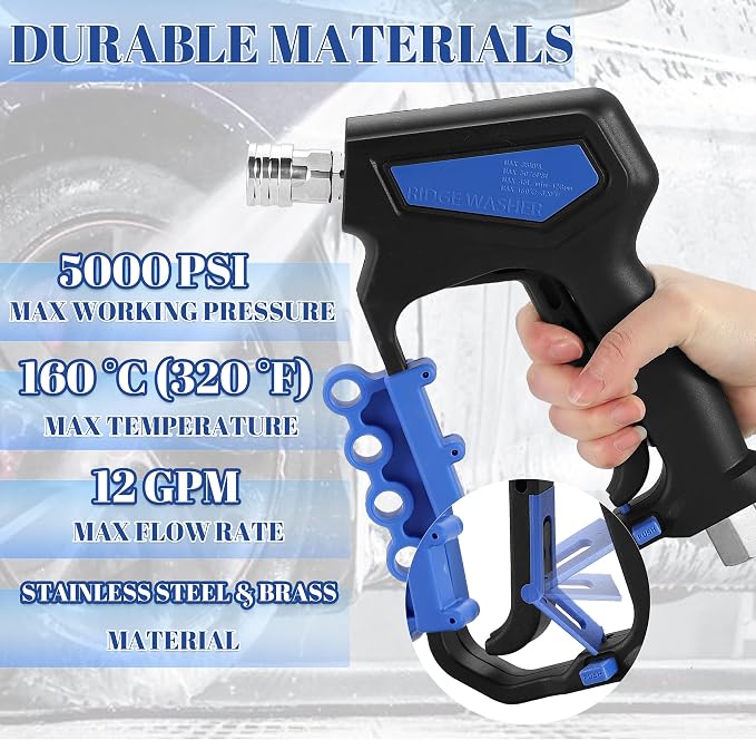 RIDGE WASHER Pressure Washer Gun Swivel, 5000 PSI, 12 GPM | Power Washer Gun with 1/4" Quick Connector, 360° 3/8 NPT Thread, M22-14mm Fitting, M22-15mm Fitting