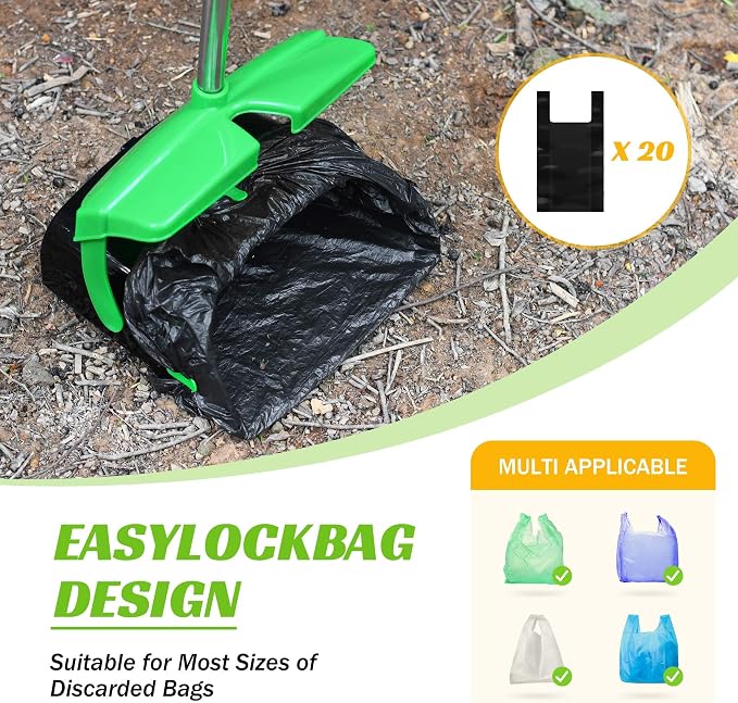 Eocnrhe Pooper Scooper with Bag Attachment, 50 inches Long Handle Pooper Scooper, Poop Scooper for Dogs, Dog Poop Scooper for Yard, Pooper Scooper for Large Dogs Heavy Duty, Poop Scooper Bin & Rake