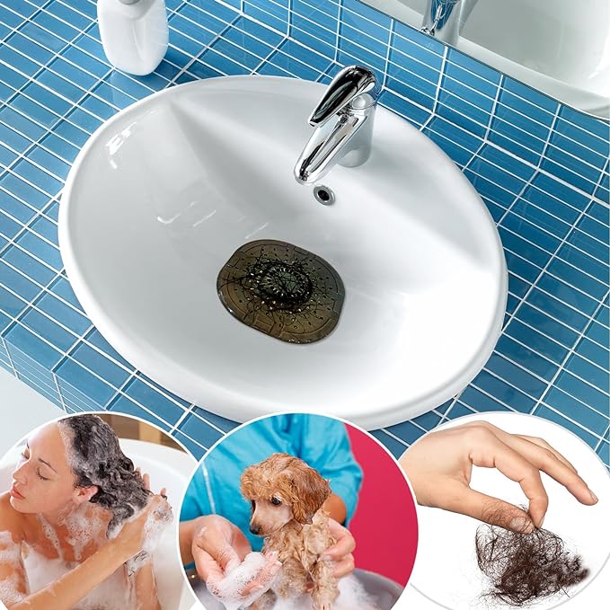 Bovinde Hair Drain Catcher,Square Cover for Shower 2 PCS (Jet Black White) | Drainer Cover Silicone Hair Stopper with Suction Cups,Protector Accessories,Easy to Install Suit for Bathroom,Bathtub,Sink