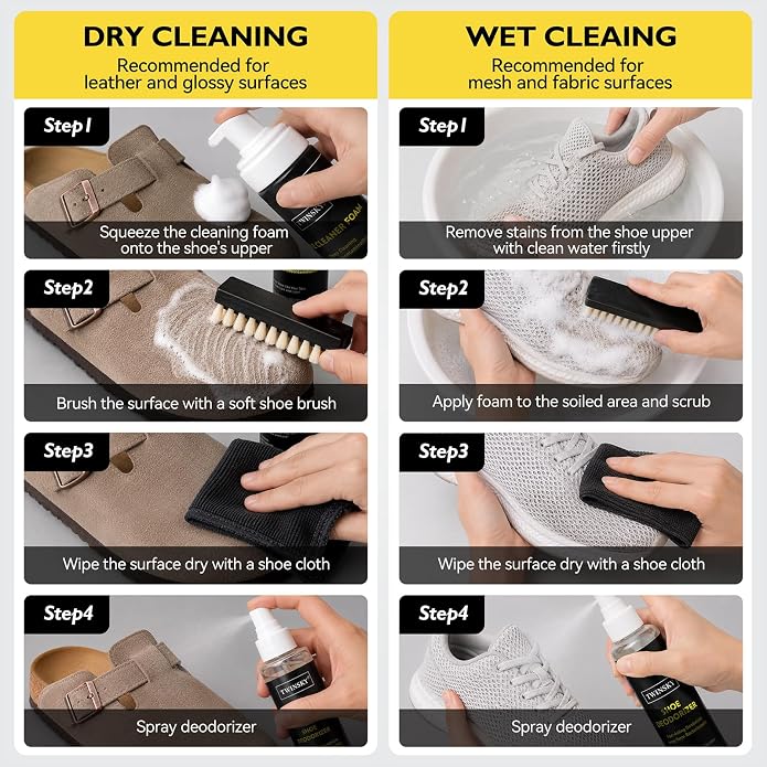 6-in-1 Shoe Cleaning Kit,Compatible with Birkenstock, with Plant-Based Foam, Deodorizing Spray, 3 Brushes & Microfiber Towel, for Sneaker, Leather, Nubuck, Boot, Suede, Athletic Shoes,etc