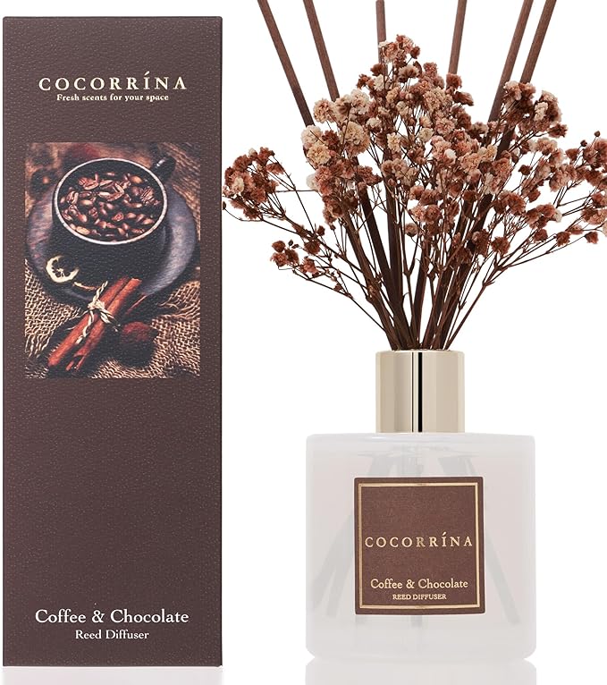 Reed Diffuser Sets - Coffee & Chocolate Scented Diffuser with Sticks Home Fragrance Reed Diffuser for Bathroom Shelf Decor