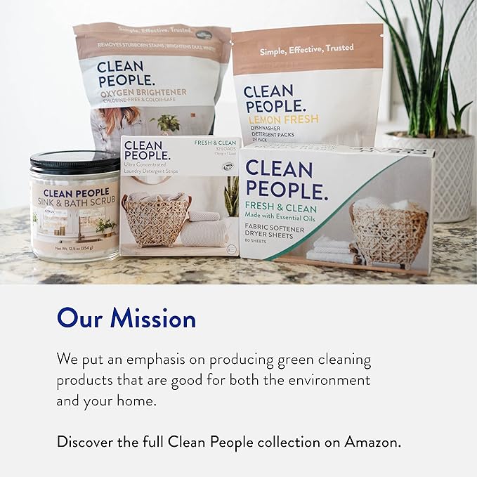 The Clean People Fabric Softener Sheets - Dryer Sheets - Softens & Removes Static Cling - Vegan Laundry Softener With Essential Oils - Fresh Scent, 120 Pack