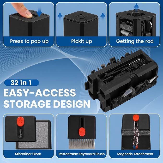 Upgrade Phone Cleaning Kit (57PCS), iPhone Cleaning Kit, Cleaning Kit for AirPods, Keyboard Cleaning Kit, Charging Port Cleaner for Apple Lightning/Android USB-C (Black, with 10 Mini Brush)