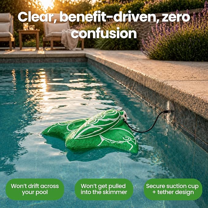 Swimming Pool & Swim Spa Scum Absorber - Green Oil Absorbing Stingray, Reusable Floating Sponge, 65% Recycled Materials, Machine Washable, Inground & Above Ground Pools