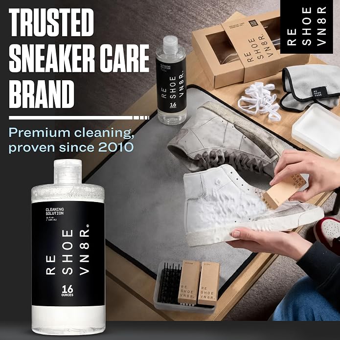 RESHOEVN8R Sneaker Cleaning Solution - Canvas, Leather, Suede, Mesh | Shoe care cleaner for canvas, leather, mesh, suede, white & nubuck shoes and sneakers, all-natural formula