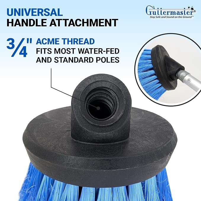 Guttermaster Blue Round Flow Through Brush, Medium Soft, Round 4.5 Inch | GM-315 Polypropylene bristles, soft brush, flow through design, flagged ends, ideal for RVs and larger vehicles