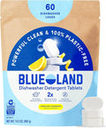 BLUELAND 100% Plastic-Free Dishwasher Detergent Tablets, 60 Count, Lemon Zest Scent, Eco Friendly Dishwashing Pods, Cuts Grease & Stuck on Food, Rinses Clean for Streak-Free Shine
