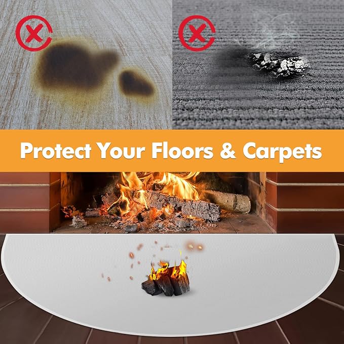 TOHONFOO Fireplace Mat for Home Protection, 3'11.2" x 2'7.5" x 0.04'', Grey | 1800°F fireplace rugs fireproof, fiberglass hearth rugs for fireplaces fire resistant protect against embers, easy to clean