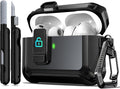 for AirPods Pro 3 Case with Lock Magnetic Lid, Black | Compatible Apple AirPods Pro 3, Compatible MagSafe, Protective Case with Cleaner Kit & Carabiner, Powerful Drop Protection