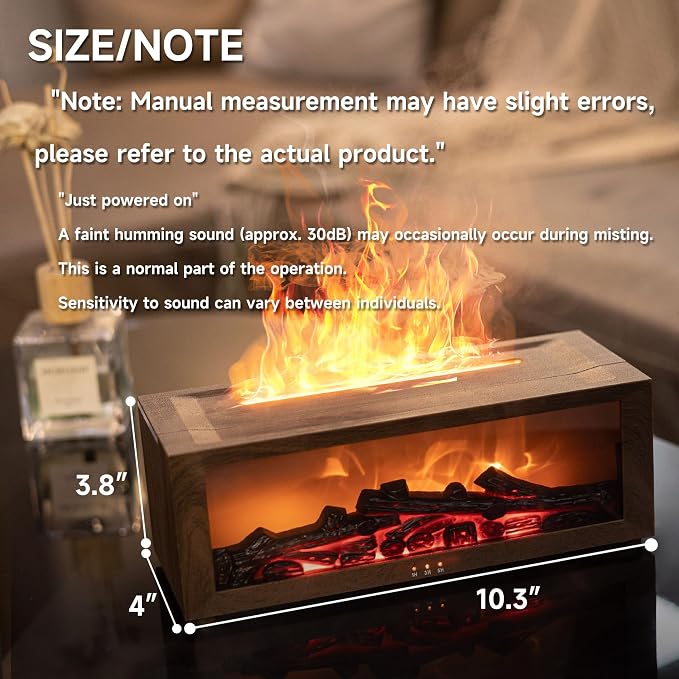 TMEHM Fireplace Flame Essential Oil Diffuser Humidifier, Aromatherapy | Ultrasonic Mist with 7 Colors and Timer for Home, Bedroom, Office, and Yoga