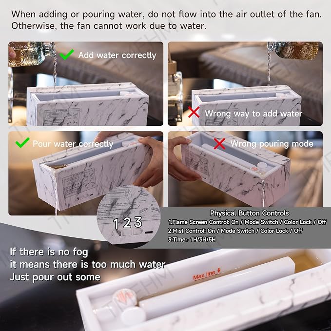 TMEHM Fireplace Flame Essential Oil Diffuser Humidifier, Aromatherapy | Ultrasonic Mist with 7 Colors and Timer for Home, Bedroom, Office, and Yoga