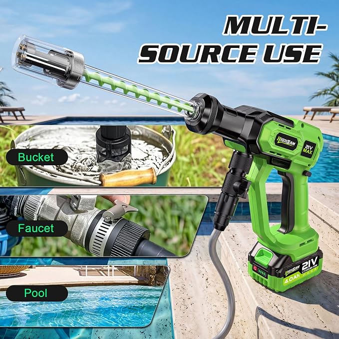 Cordless Portable Washer for Car, Handheld Washer with Brushless Motor, 2 x 4.0 Ah Batteries, 5-in-1 Nozzle & 360° Rotating Nozzle, Safty Lock, Battery Operated Washing Machine for Home Yard Garden