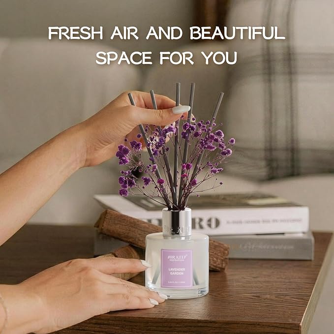 Reed Diffuser Set,3.38 fl oz (100 ml) - Lavender Garden Oil Diffusers with 8 Reed Sticks, Home Fragrance Reed Diffuser for Bathroom Shelf Decor