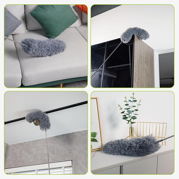 IVYROLL Duster with Extension Pole for Cleaning (2 Microfiber Heads Kit) | 100" Long Feather Duster for High Ceilings with Washable Head, Cleaning Supplies for Housekeeping, Ceiling Fan, Furniture