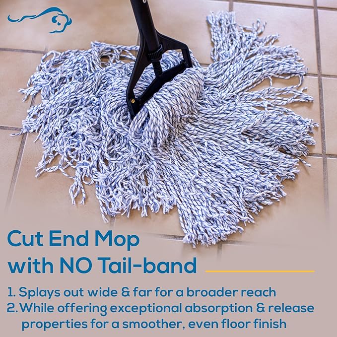KLEEN Handler Cut End Finish Mop | 1.25" Universal Headband Maximum Absorption Finishing Mop, Pack of 3