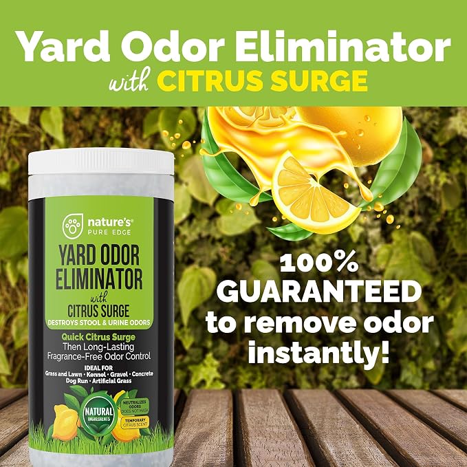 Yard Odor Eliminator with Citrus Surge – Outdoor Pet Odor Eliminator for Dog Urine & Poop Smell – Artificial Grass, Lawn, Kennel, Patio Deodorizer – Long Lasting Natural Granules – Pet Safe
