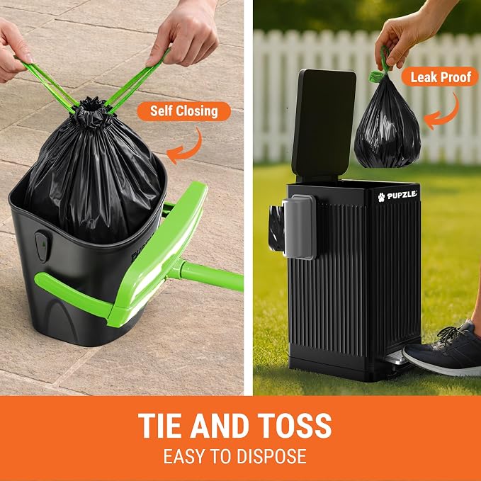 Pupzle Dog Pooper Scooper with Bag Attachment, 40" Long Handle | Dog Poop Scoop for Yard, Large Capacity Swivel Bin and Rake Pooper Scooper, Lavender Scented Bags for Large Dogs (Green)