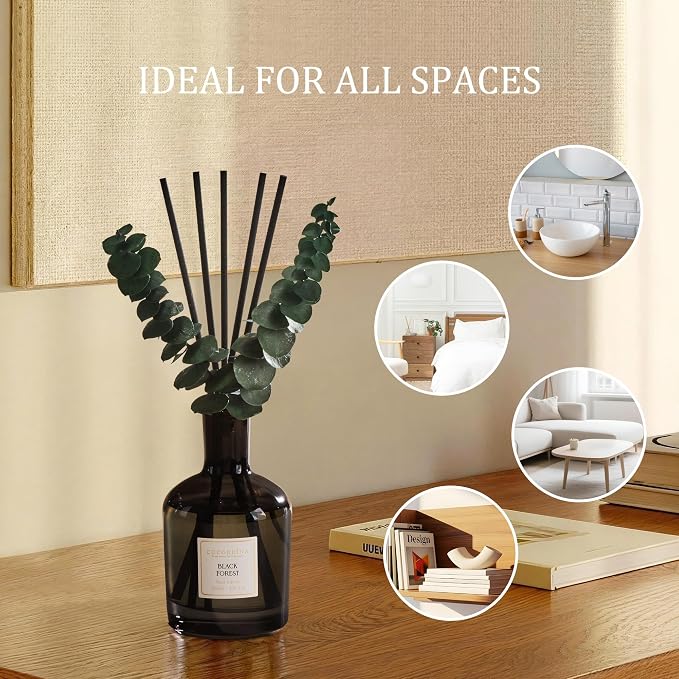 Black Forest Reed Diffuser, 6.76 oz | Real Dried Eucalyptus Leaves, 8 Reeds, Long-Lasting Essential Oil, Home Fragrance, Bedroom or Bathroom Décor