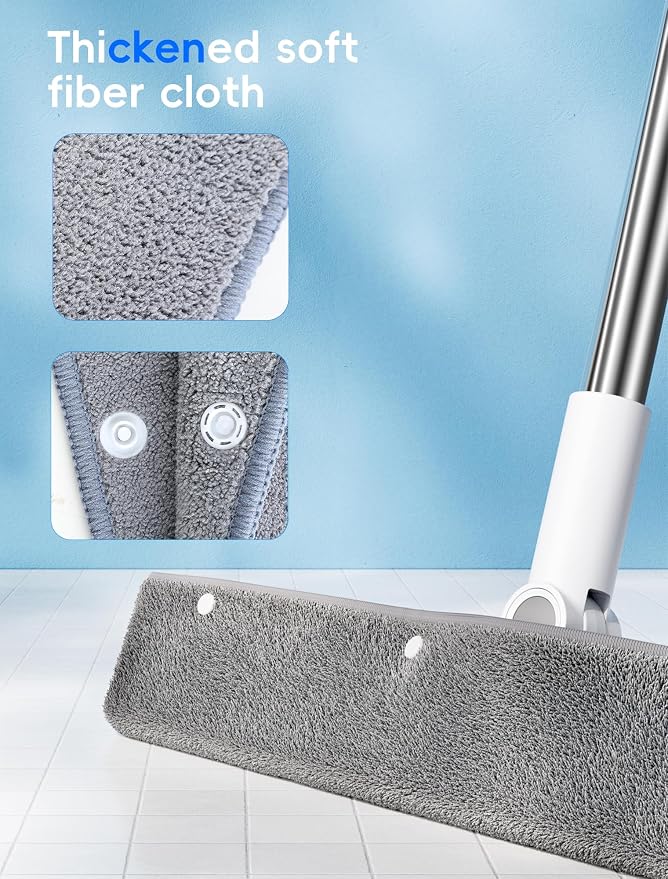 Floor Squeegee Broom with Long Handle, Heavy Duty Rubber Squeegee Kit, Scrubber for Tile Floor, Garage and Concrete, (Four Pieces of Fabric)