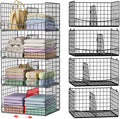 Hongtamoya 4-Tier Closet Organizers and Storage Basket with Divider, Foldable Closet Shelf Organizer System, Space-Saving Clothes Storage Drawer Organizer Bins for Wardrobe Cupboard, Black