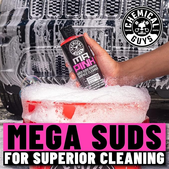 Chemical Guys CWS_402 Mr. Pink Super Suds Shampoo & Superior Surface Cleaning Soap, 128 fl oz (1 Gallon) + HOL144 TORQ Foam Cannon Snow Foamer , Works With Pressure Washer (2 Items) | Enough gloss-boosting shampoo for months of weekly washes, gentle en...