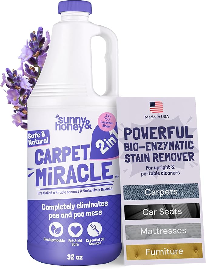 Sunny & Honey Carpet Cleaner Solution - 32 Fl Oz, Light Lavender - Deep Stain Remover & Odor Deodorizer - Pet Carpet Cleaner & Rug Shampoo