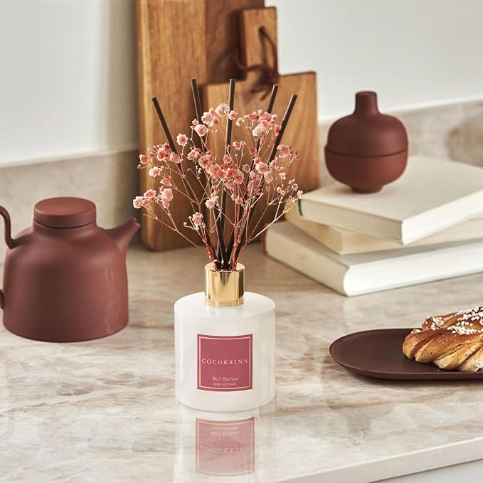 Reed Diffuser - Red Berries 6.7 fl oz Reed Diffuser with Sticks, Home Bedrrom Bathroom Shelf Decor