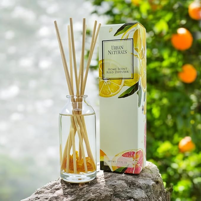 Reed Diffuser Set, Citrus Bliss - Bathroom Shelf Décor | Mandarin Orange & Grapefruit with Real Orange, Fresh Home Fragrance