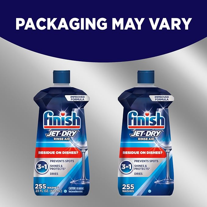 Finish Jet-Dry Dishwasher Rinse Aid, Compatible with Dishwasher Detergent, Prevents Spots & Residues, Dries, Shine & Protects, 23 oz, 225 Washes. (Pack of 3)
