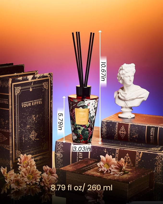 M&SENSE Reed Diffuser Set, Wild Cherry, 8.79 oz Natural Essential Oil | Non-Toxic Organic, Long-Lasting Fragrance, Ideal for Living Room, Bedroom, Gifts for Women