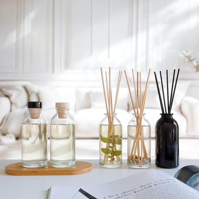 Reed Diffuser Set, Sensual Amber Blossoms - Bathroom Décor | Made with Essential Oils & Real Botanicals, Sweet Amber, Night Blooming Jasmine, Sandalwood, Bergamot, Vanilla & Musk