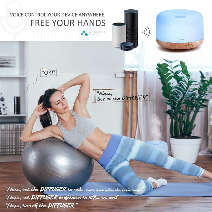 ASAKUKI Smart Wi-Fi Essential Oil Diffuser, 500ml App Control Humidifier | Voice Control Compatible with Alexa, Aromatherapy for Relaxing Atmosphere in Home Office Bedroom(Light Brown)