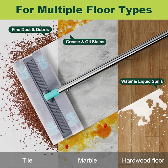 JOYMOOP Hands Free Multi Purpose Flat Mop, Dust Mop for Pet Hair and Floor, 36 Dry + 6 Wet Refills, Turquoise-Cyan & Muted Grey
