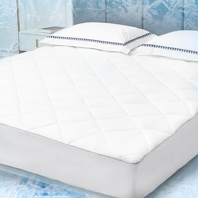Sunflower Cooling Quilted Queen Mattress Protector, Mattress Pad Queen Chill Soft Mattress Cover, 18-22" Extra Deep Pocket Thin Version, Machine Washable Durable