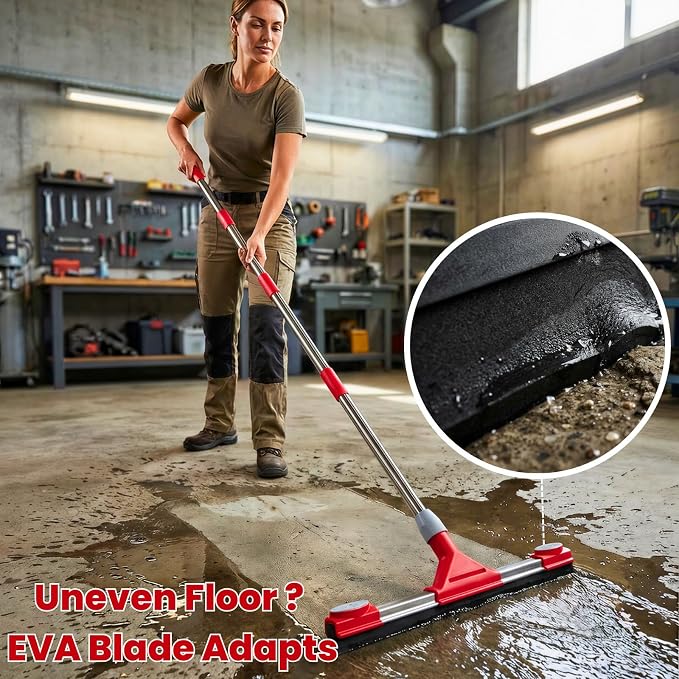 Floor Squeegee Scrubber with Extendable 62" Long Handle | 17.3" EVA Foam Blade, Reinforced Steel Frame for Garage, Concrete, Tile, Patio, Pool, Shower & Uneven Surface Cleaning